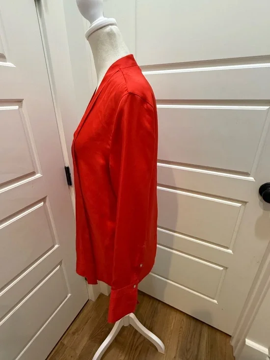 NWT. Rag & Bone. Florence Silk Tie Neck Blouse. Fiery Red. Size 6. - Picture 8 of 14